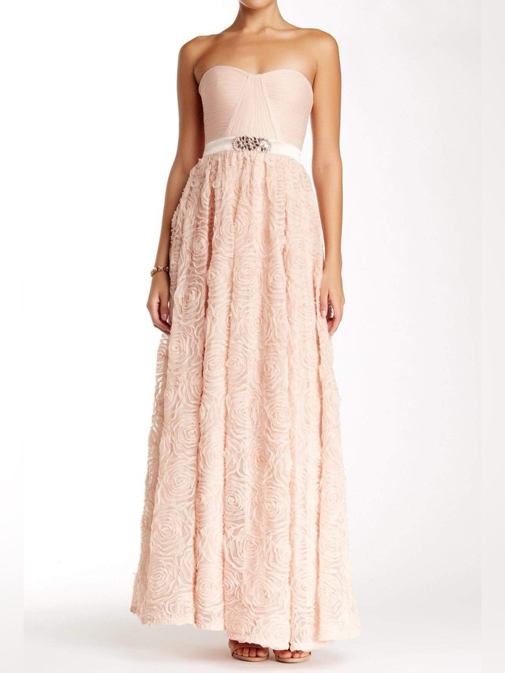 Adrianna Papell Blush Pink Strapless Rosette A-Line Dress